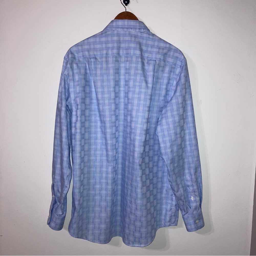 Mens Pronto Uomo Button Front Dress Shirt, Blue Plaid, size 16.5 34/35, EUC! - Picture 2 of 3